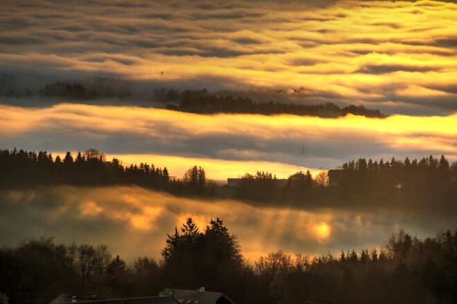 Der heutige, faszinerende Sonnenaufgang am Haunsberg mit Nebelmeer