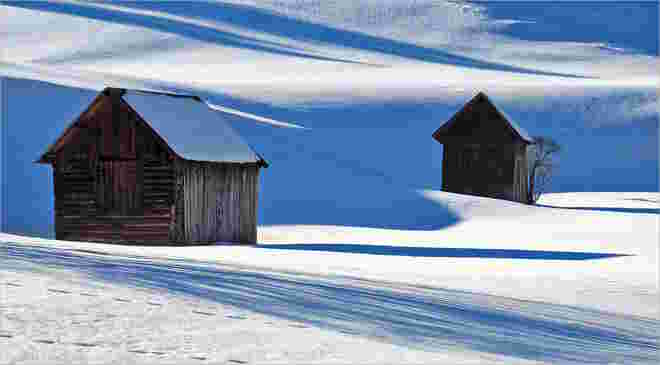 Heustadel im Schnee