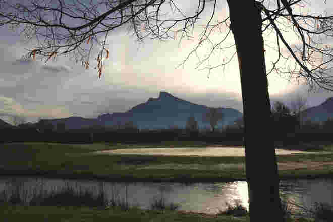 Zugefrorener Teich im Morgenlicht