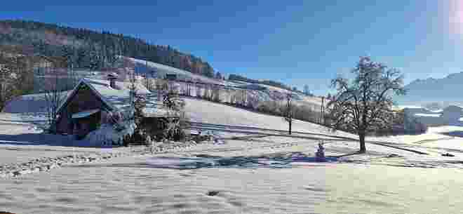 Urige  Hütte im Schnee