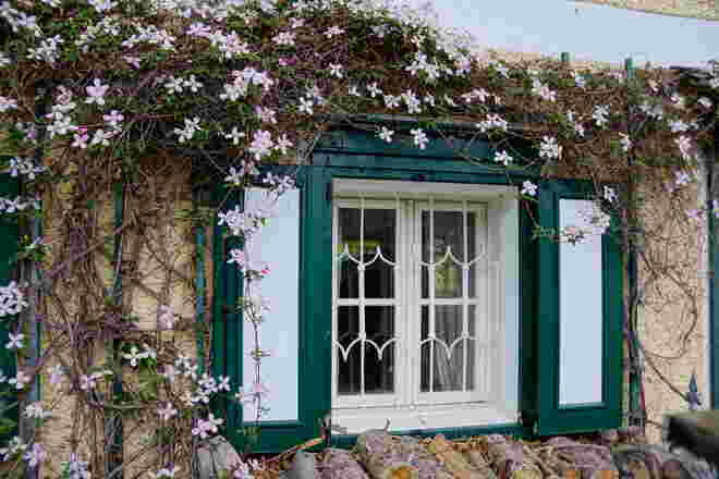 Ganz verträumt und romantisch zeigt sich dieses Fenster an einem alten Haus