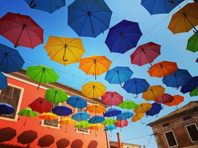 Die bunten Schirme von Novigrad.