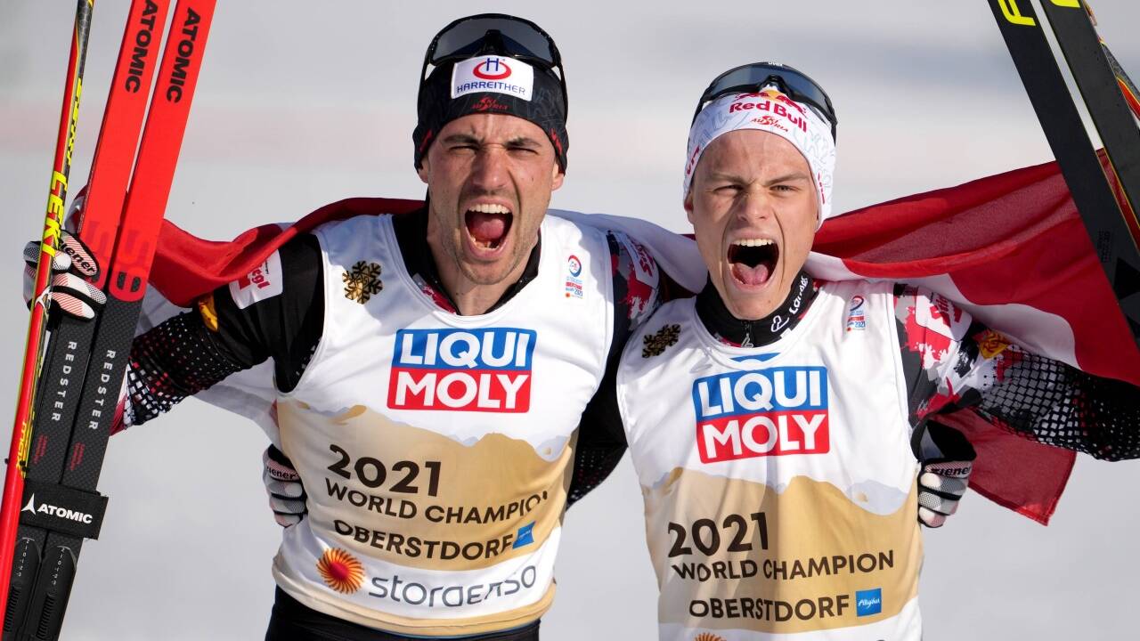Goldmedaillen-Gewinner im Team-Sprint: Lukas Greiderer und Johannes Lamparter.  