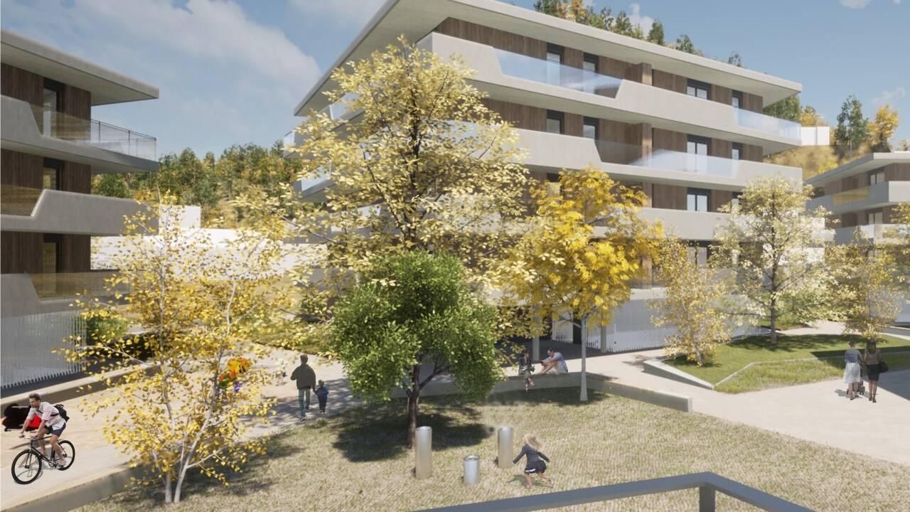 So sollen die fünf Baukörper mit den 155 Wohnungen in der Fürbergstraße aussehen.  