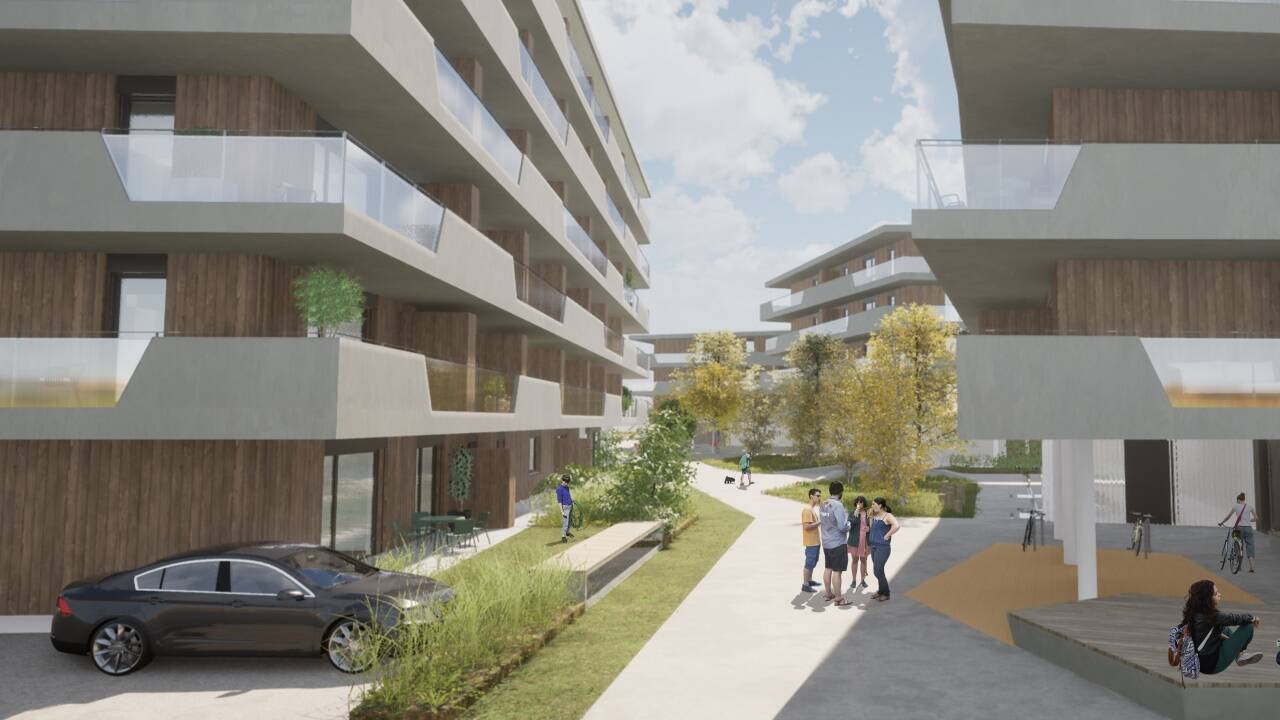 So sollen die fünf Baukörper mit den 155 Wohnungen in der Fürbergstraße aussehen.  