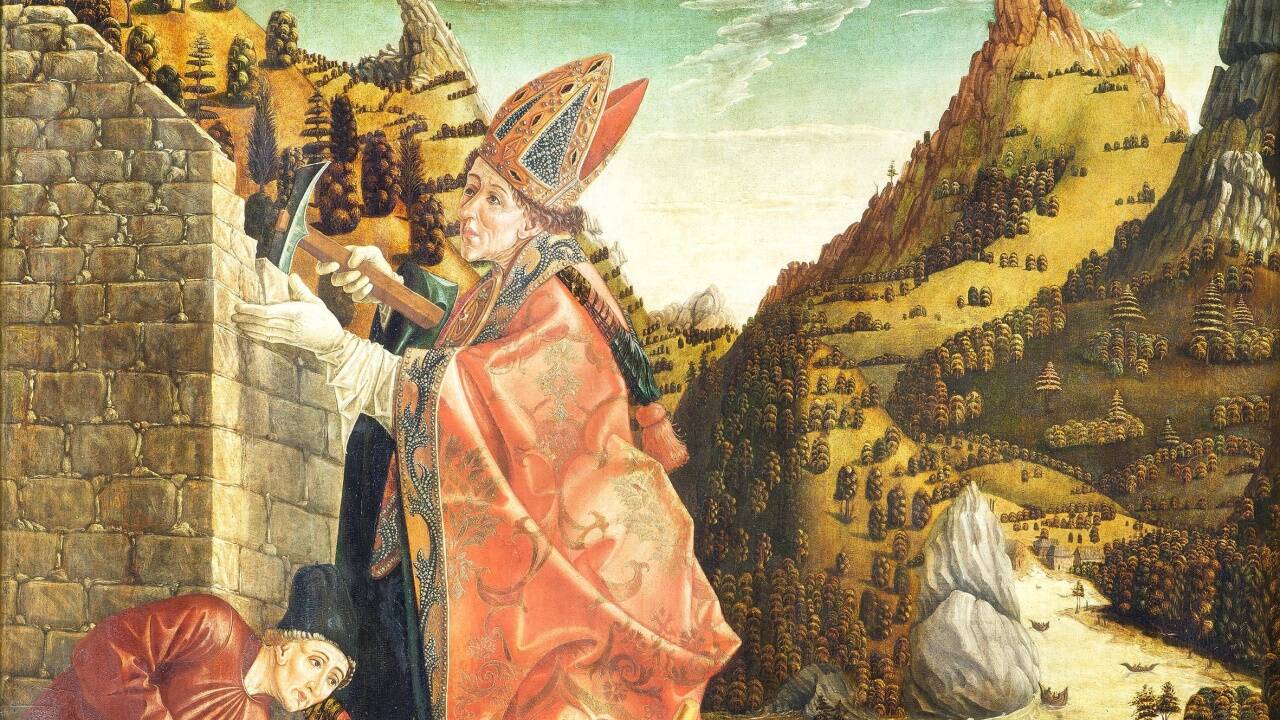Die Gründungslegende von St. Wolfgang ist auf dem Pacher-Altar dargestellt (Ausschnitt).  