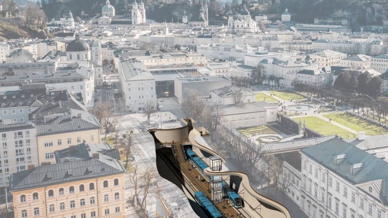 Eine erste symbolische Darstellung zeigt die geplante Haltestelle unter dem Mirabellplatz. Der Baustart ist 2023 geplant. 