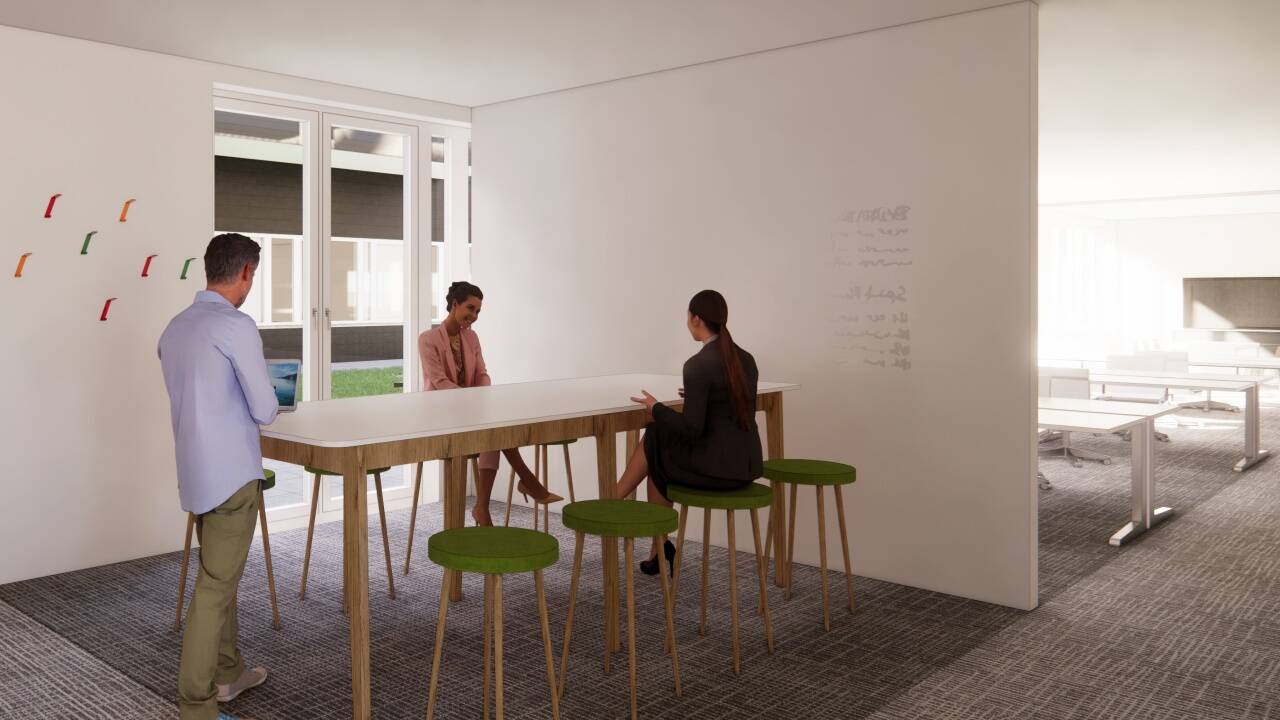 Besprechungszone in der neuen Zentrale (Visualisierung).  