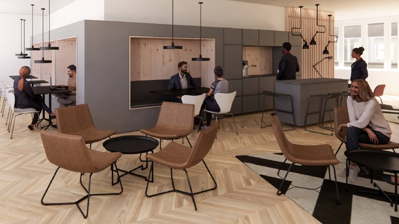 Die Lounge in der neuen Zentrale (Visualisierung).  