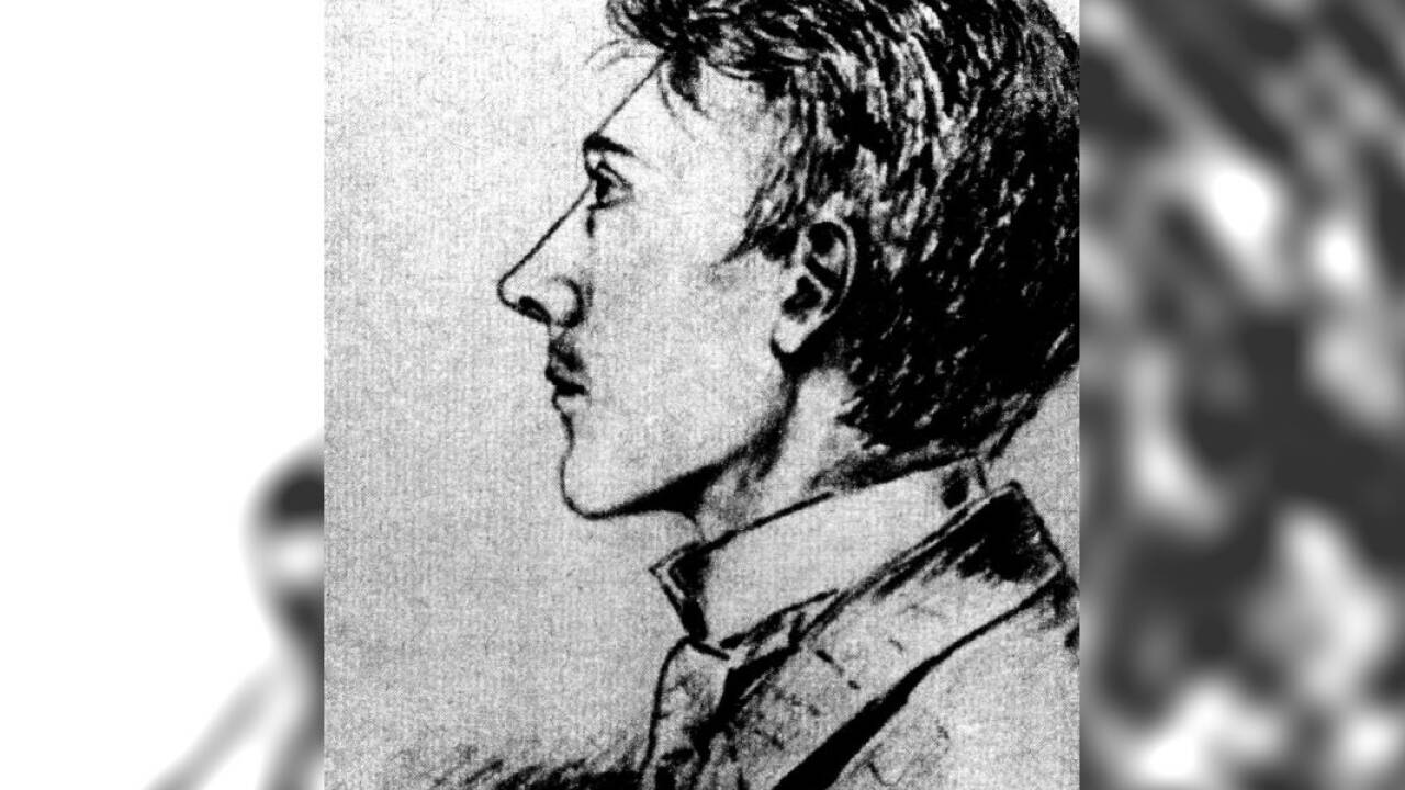 Der 16-jährige Adolf Hitler, gezeichnet von seinem Mitschüler Armin Sturmberger in der Realschule Steyr, 1905. 