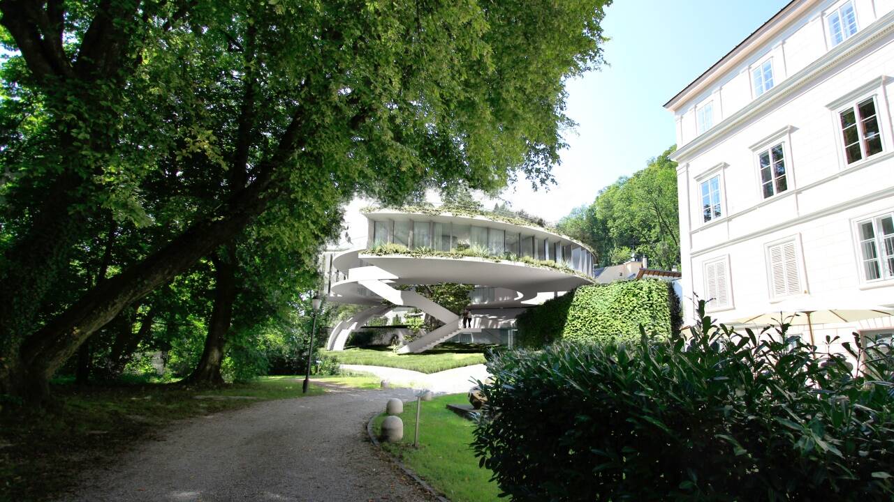 Computervisualisierung des Schlosszubaus aus der Parkperspektive. Computervisualisierung des Schlosszubaus aus der Parkperspektive.