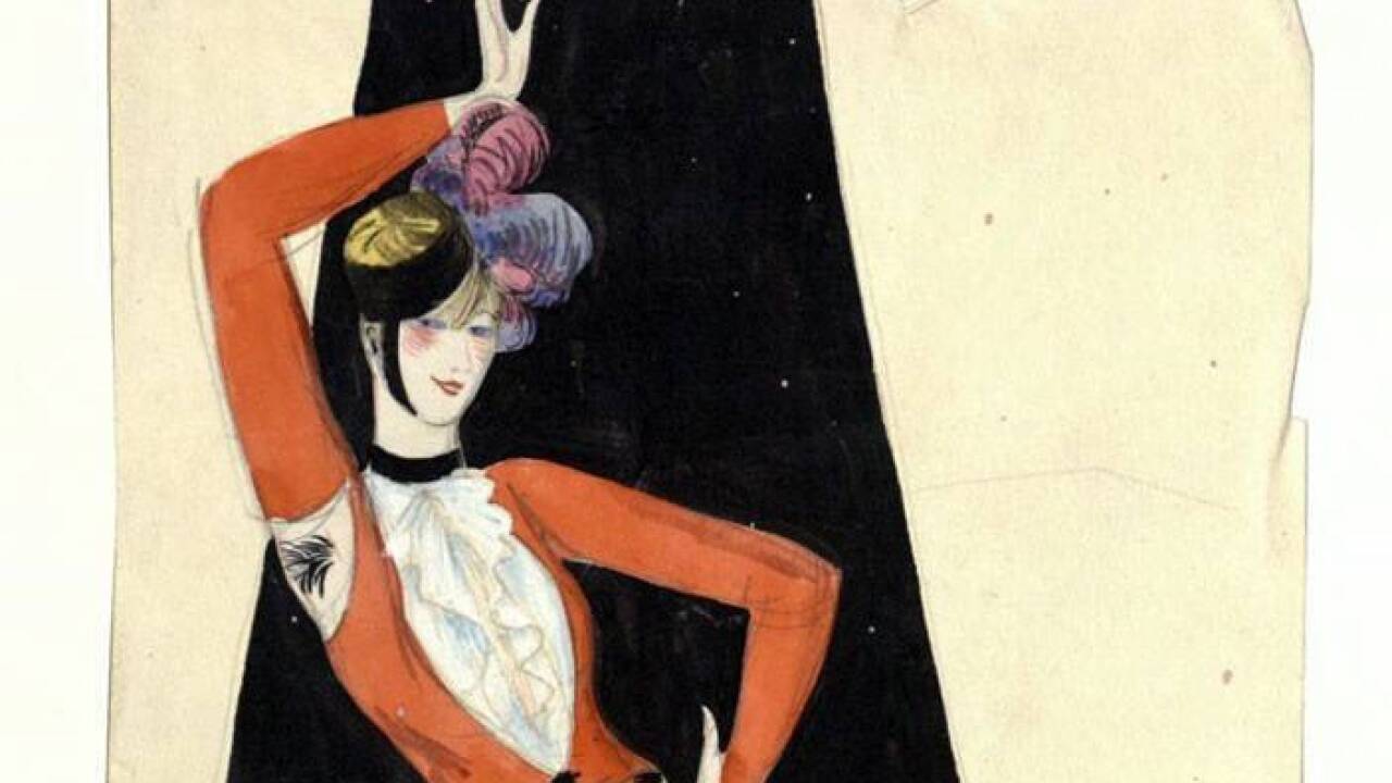 Maria Likarz, Entwurf für ein Faschingskostüm (Ausschnitt), 1928.   Maria Likarz, Entwurf für ein Faschingskostüm (Ausschnitt), 1928.