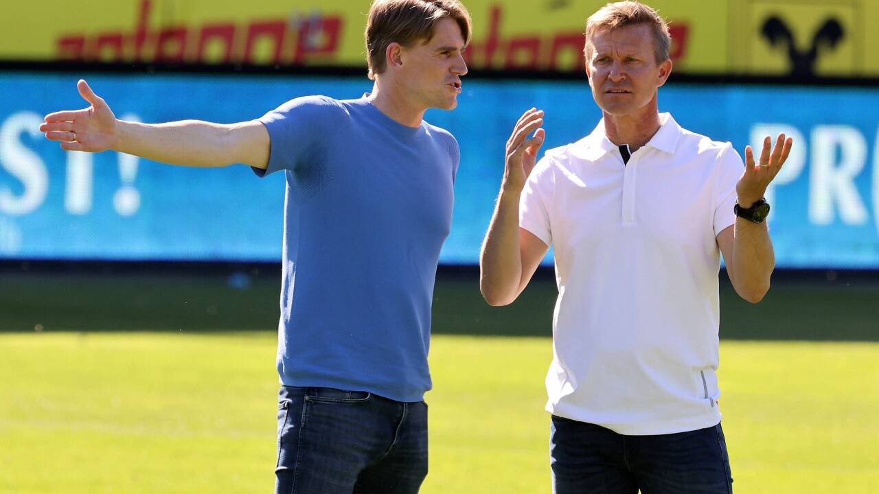 Sportdirektor Christoph Freund und Noch-Trainer Jesse Marsch. 