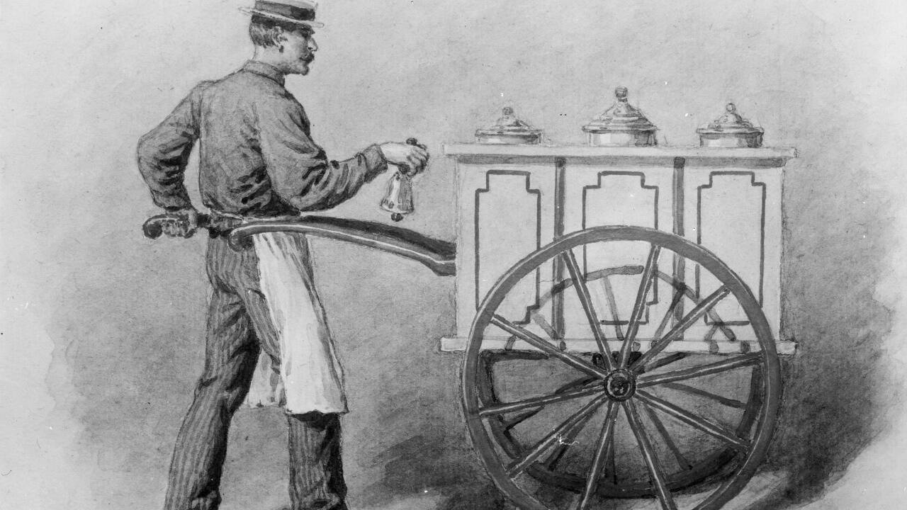 Ein Gefrorenes-Verkäufer 1880.  