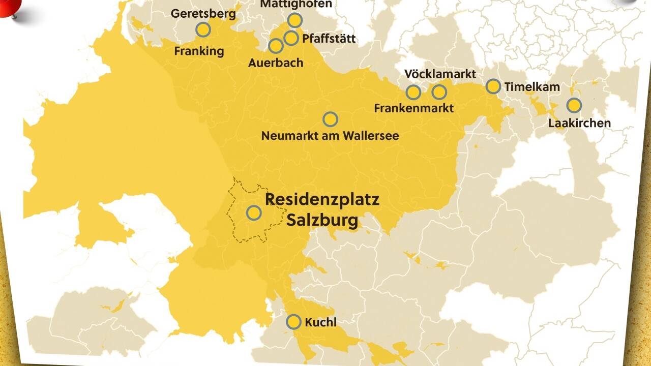 Günstige Wohnorte im Umfeld von Salzburg, die nicht mehr als 60 Minuten entfernt sind. 