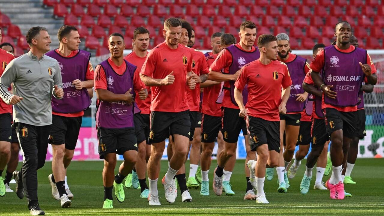 Die belgische Nationalelf beim Training in Kopenhagen.  Die belgische Nationalelf beim Training in Kopenhagen.