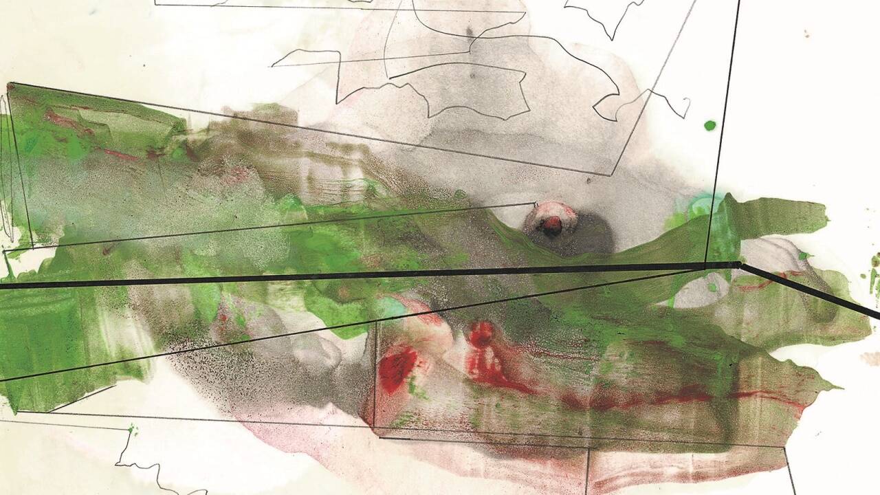 Gerhard Richters Zeichnung aus Bleistift und farbiger Tusche von April 2020.   Gerhard Richters Zeichnung aus Bleistift und farbiger Tusche von April 2020.