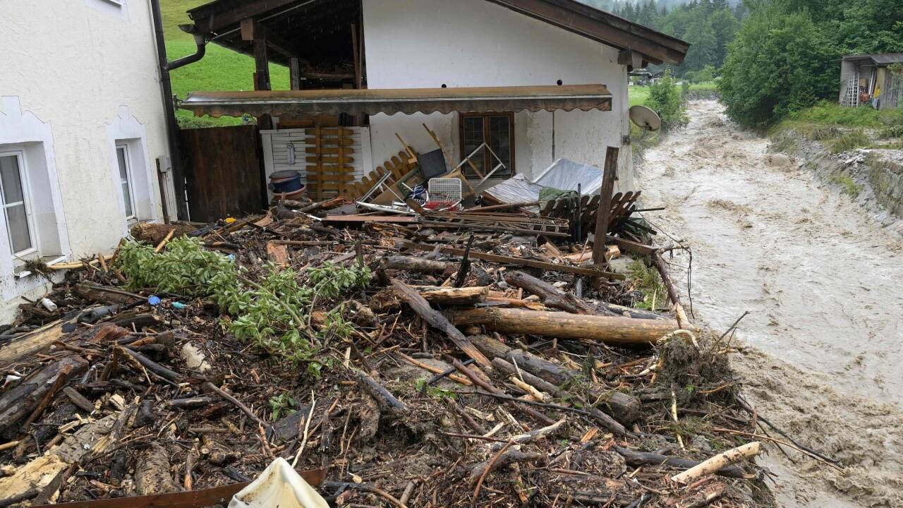 Starke Überschwemmungen in Berchtesgaden. 