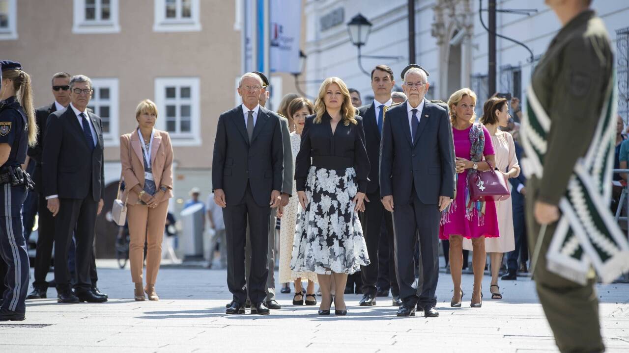 Wilfried Haslauer (ÖVP), die Slowakische Präsidentin Zuzana Caputová, BP Alexander Van der Bellen am Sonntag 