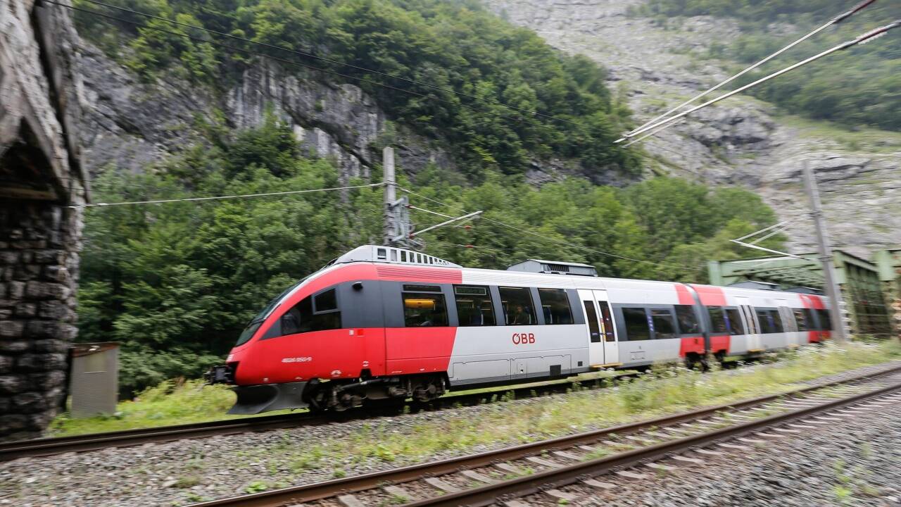 Eine S-Bahn-Garnitur im Salzachtal im Bereich des Pass Lueg zwischen Golling und Werfen. 
