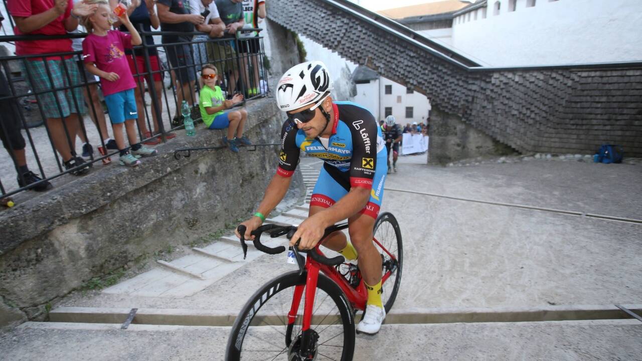 Gegen die Schwerkraft in schönster Umgebung kämpfen: Daniel Federspiel, Sieger beim ersten City Hill Climb in Salzburg. Gegen die Schwerkraft in schönster Umgebung kämpfen: Daniel Federspiel, Sieger beim ersten City Hill Climb in Salzburg.