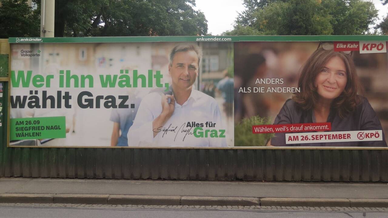 Langzeitbürgermeister Siegfried Nagl (ÖVP) und seine Herausforderin Elke Kahr von der KPÖ. Langzeitbürgermeister Siegfried Nagl (ÖVP) und seine Herausforderin Elke Kahr von der KPÖ.