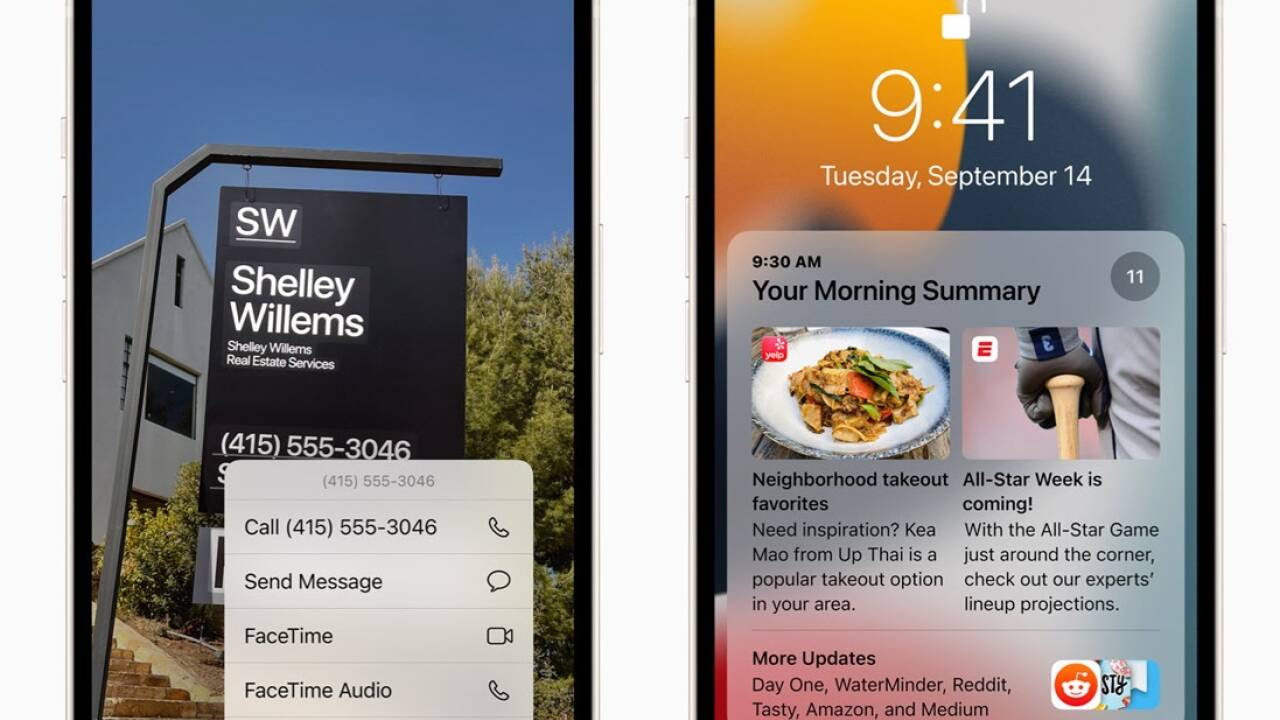 iOS 15 bringt etwa die Funktion „Live Text“ (links) und eine neue Mitteilungsübersicht. iOS 15 bringt etwa die Funktion „Live Text“ (links) und eine neue Mitteilungsübersicht.