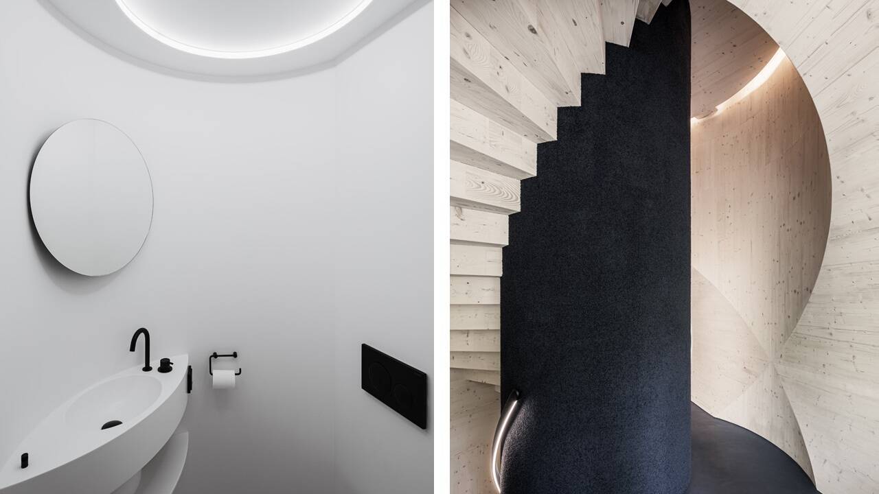 Badezimmer im Baumhaus. / Formschönes Innenleben.  Badezimmer im Baumhaus. / Formschönes Innenleben.