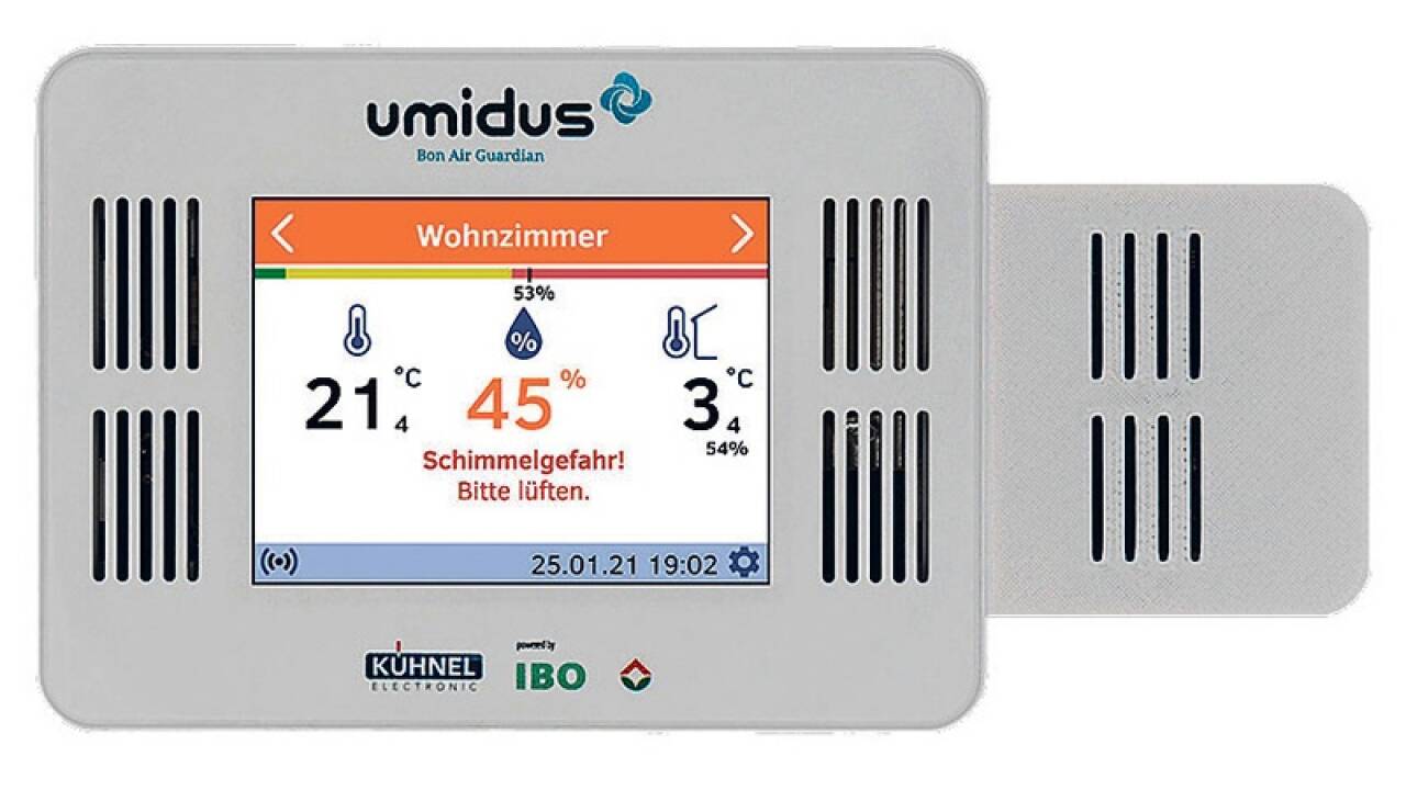 Umidus Bon Air Guardian misst Temperatur, Feuchte, CO<Tiefstellen>2</Tiefstellen> und VOC. 