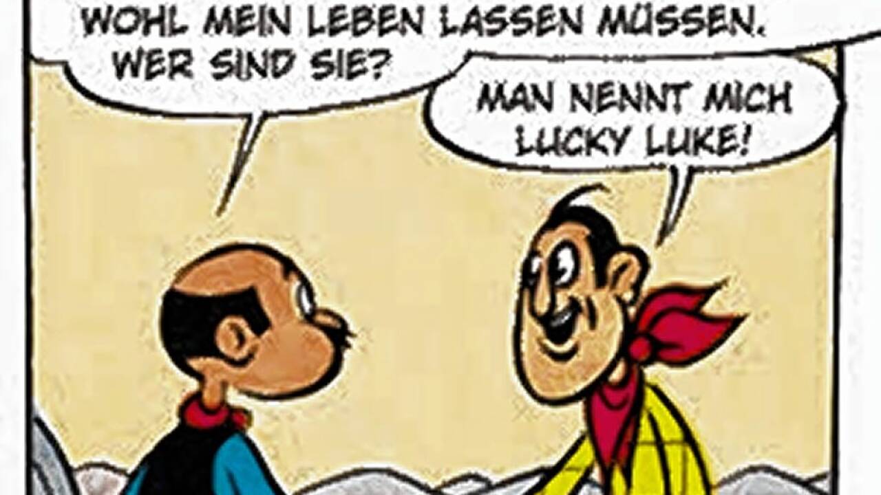 Comicstrip aus einem frühen „Lucky Luke“-Abenteuer. 
