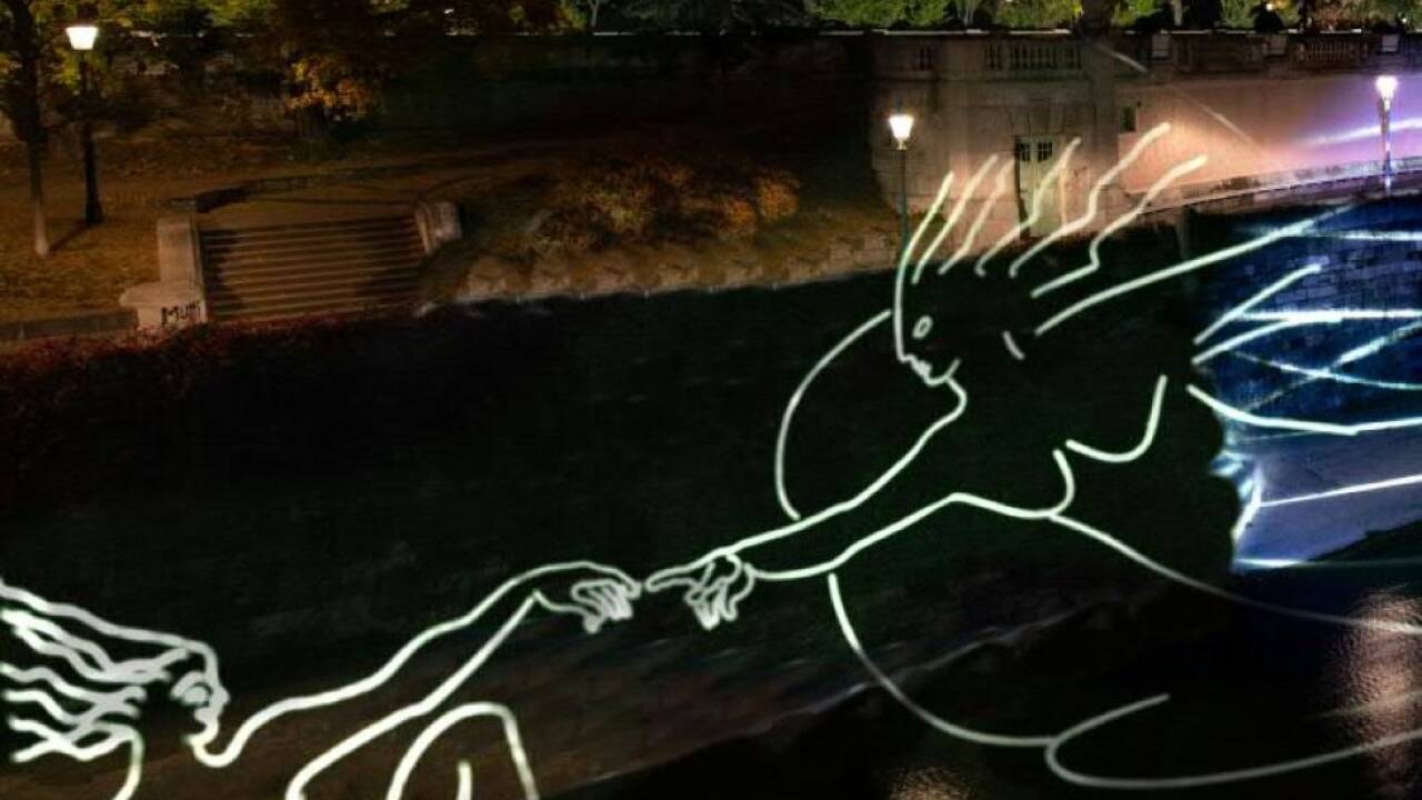 Wiener Lichtblicke: Licht-Installation von Margot Pilz im Wienfluss-Bett 