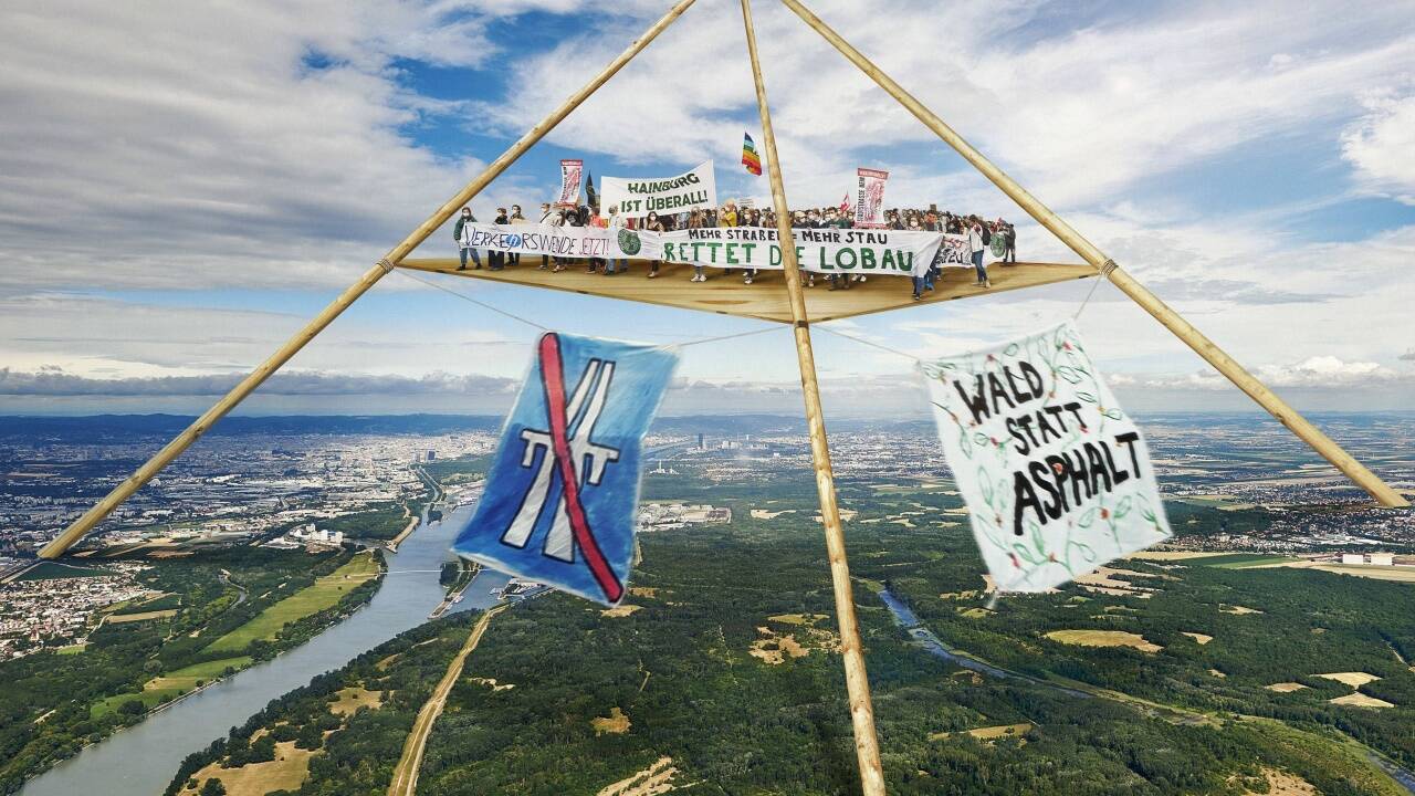 Fotomontage mit einem „semisurrealen Ansatz“: Eine Arbeit von Oliver Ressler zum Thema Lobautunnel. 