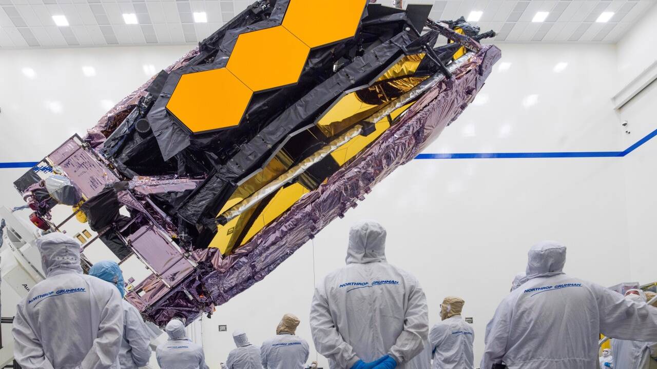 Das „James Webb“-Teleskop ist im Guiana Space Center in Kourou bereit für den Start.  