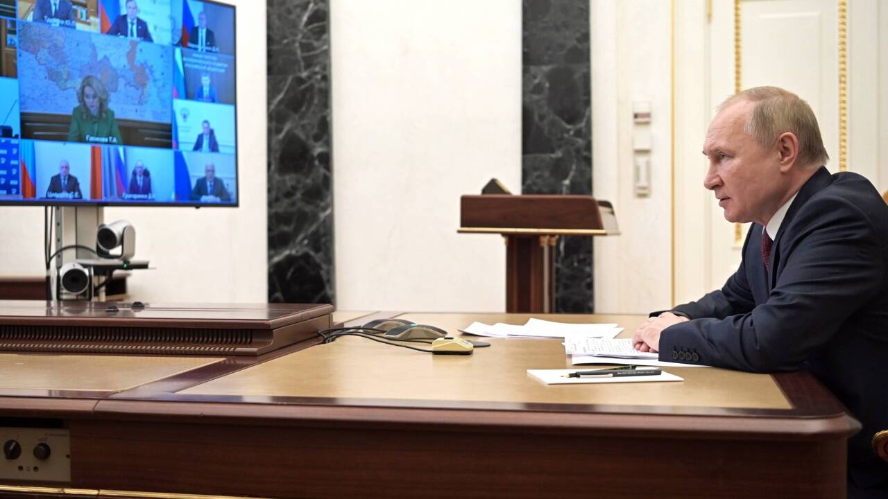 Putin in einer Videokonferenz am Mittwoch.   Putin in einer Videokonferenz am Mittwoch.