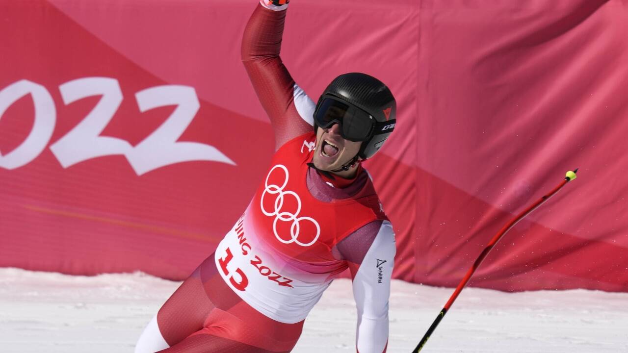 Matthias Mayer jubelt im Ziel – es sollte seine dritte Goldmedaille werden.  
