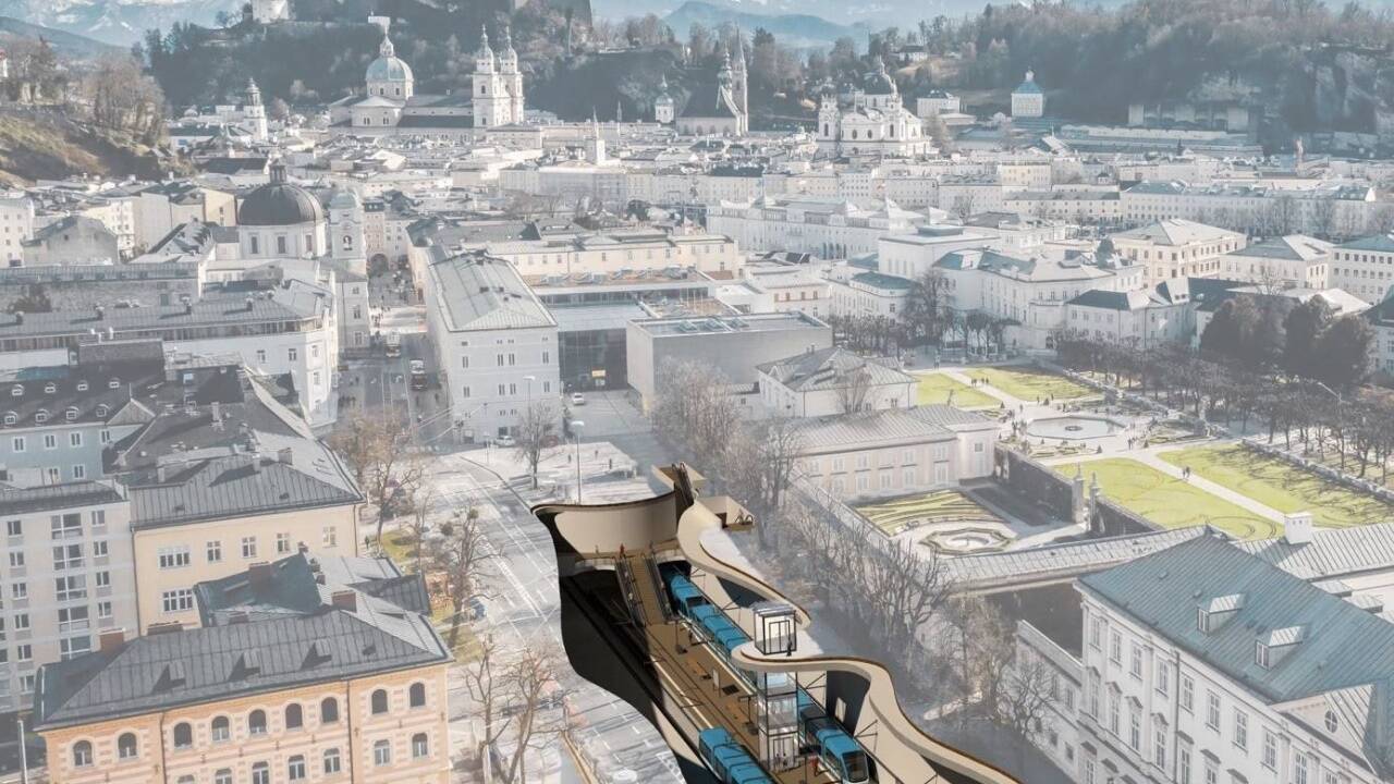 Eine symbolische Darstellung zeigt die geplante Haltestelle unter dem Mirabellplatz. Eine symbolische Darstellung zeigt die geplante Haltestelle unter dem Mirabellplatz.