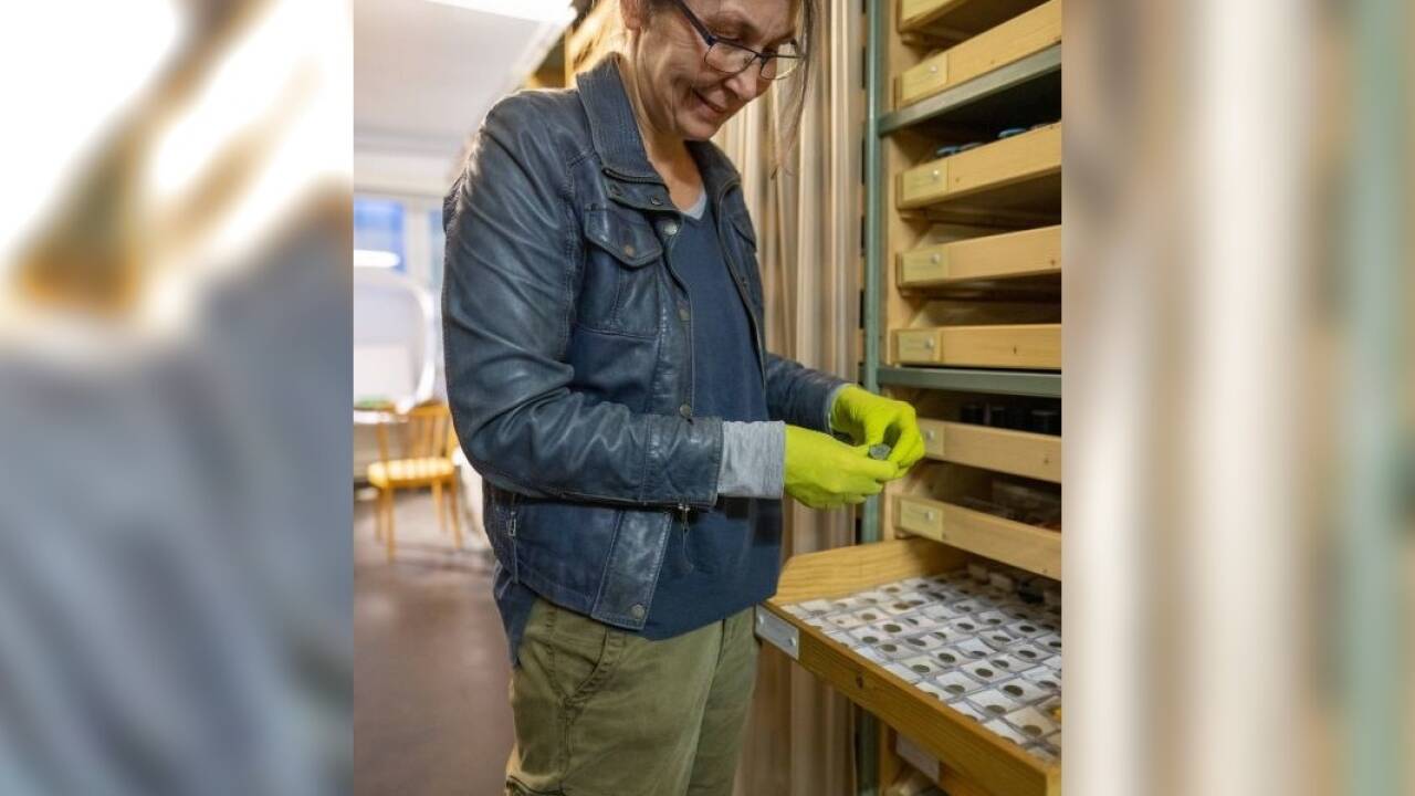 Ulrike Hampel mit dem Sesterz.  