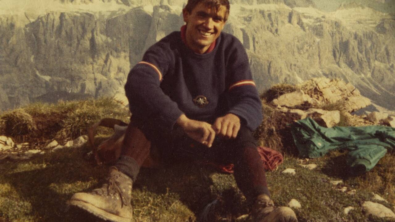 Ein Foto von Andi Schlick in den Dolomiten 1969.  