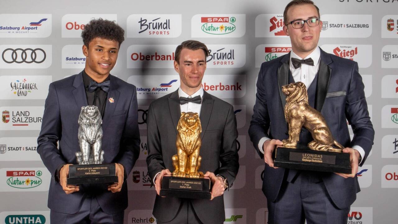 Die Sportler des Jahres: Karim Adeyemi (2. Platz), Stefan Kraft (Sieger), Gernot Rumpler (3. Platz). 