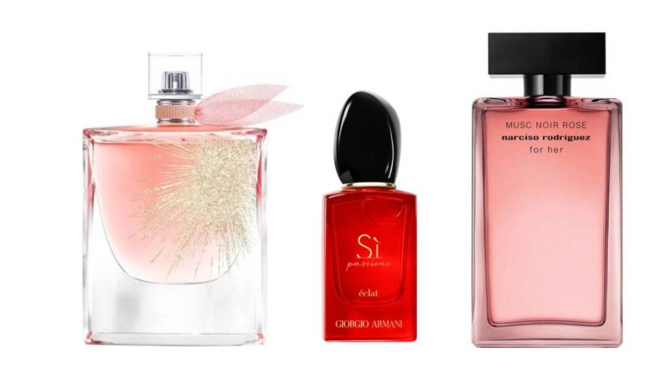 Lieblingsdüfte in neuem Look: Oui, La Vie est Belle von Lancôme, Sì Passione Éclat de Parfum von Giorgio Armani und for her Musc Noir Rose von Narciso Rodriguez. 