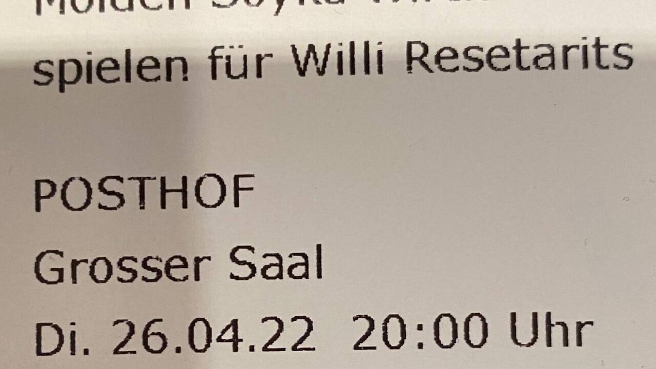 Walther Soyka, Ernst Molden und Hannes Wirth ohne Resetarits, aber „für Willi“ im Posthof in Linz.  Walther Soyka, Ernst Molden und Hannes Wirth ohne Resetarits, aber „für Willi“ im Posthof in Linz.