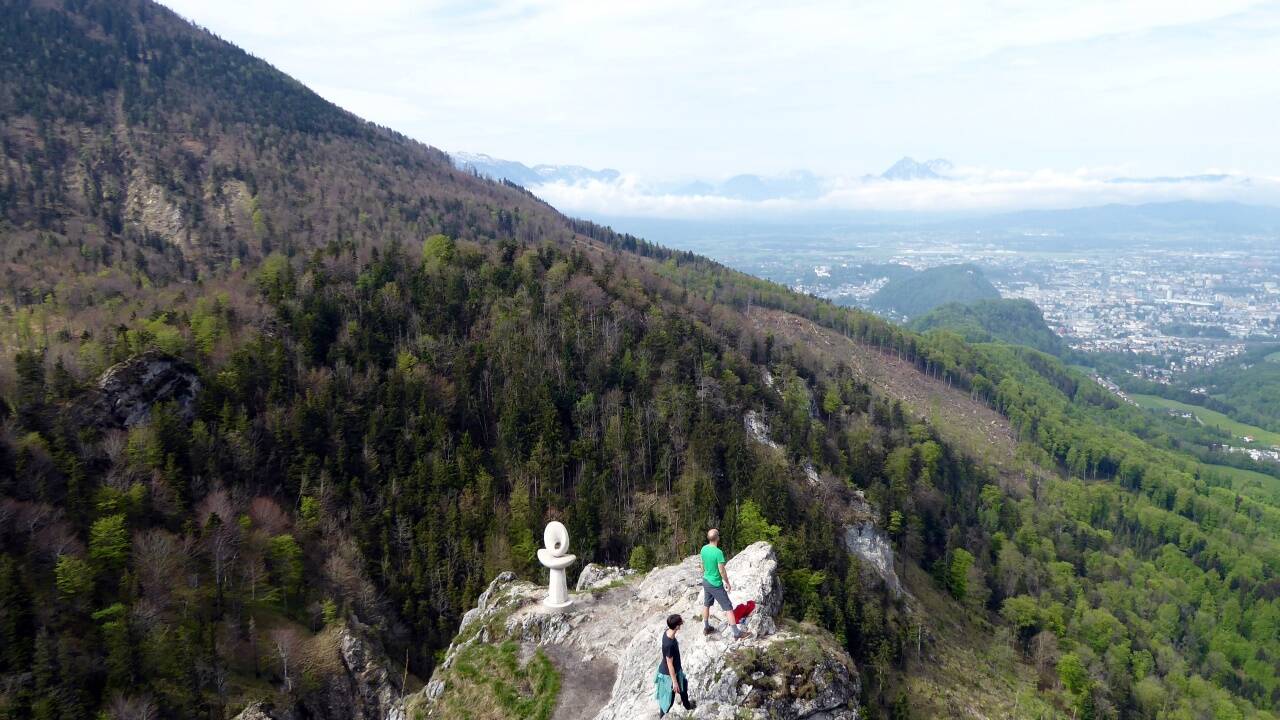 Blick vom Nockstein Richtung Stadt Salzburg und Hochstaufen. 