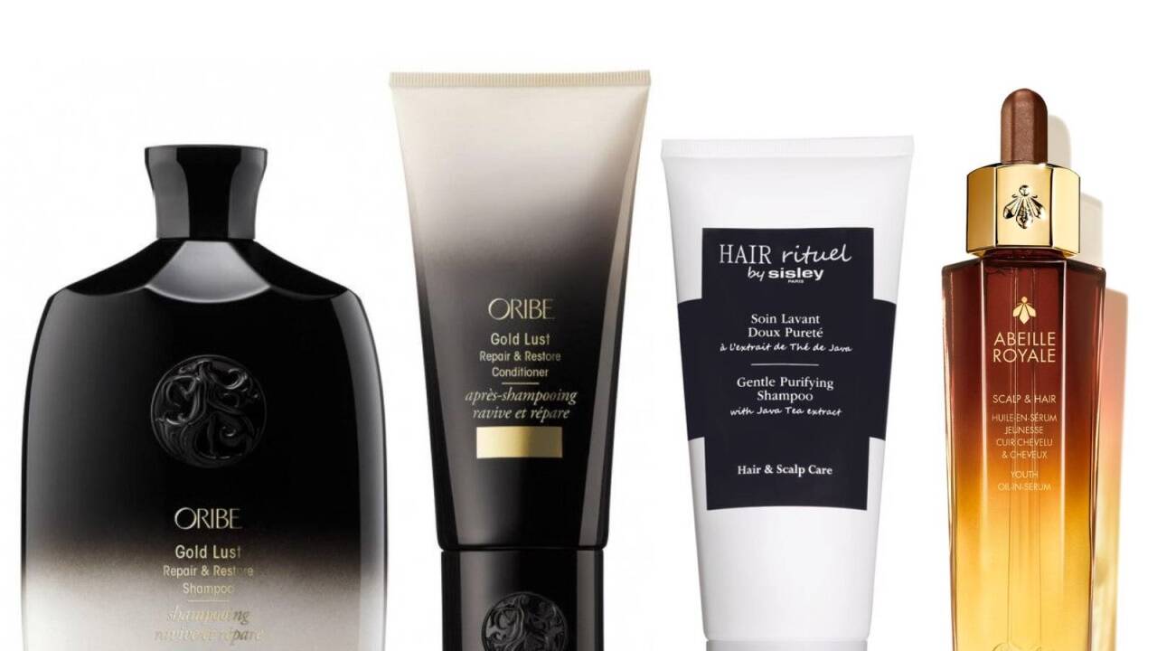 Schönes Haar braucht die richtige Pflege: „Gold Lust Repair & Restore“ von Oribe (exklusiv bei Nägele & Strubell), „Soin Lavant Doux Pureté“ (mit Javatee-Extrakt) von Sisley reinigt sanft und erfrischt die Kopfhaut und „Abeille Royale Scalp & Hair Youth Oil-in-Serum“ von Guerlain sorgt für gesunde Kopfhaut.  Schönes Haar braucht die richtige Pflege: „Gold Lust Repair & Restore“ von Oribe (exklusiv bei Nägele & Strubell), „Soin Lavant Doux Pureté“ (mit Javatee-Extrakt) von Sisley reinigt sanft und erfrischt die Kopfhaut und „Abeille Royale Scalp & Hair Youth Oil-in-Serum“ von Guerlain sorgt für gesunde Kopfhaut.