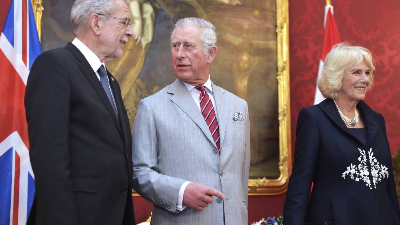 Camilla und Charles zu Besuch beim österreichischen Bundespräsidenten Alexander Van der Bellen im Jahr 2017.  