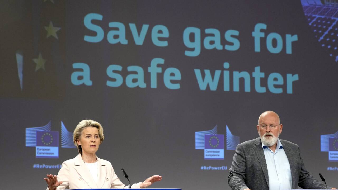 EU-Kommissionschefin Ursula von der Leyen und Vize Frans Timmermans stellen den Winterplan für Europa vor. Er soll die Erpressungsversuche des russischen Präsidenten Wladimir Putin ins Leere laufen lassen. EU-Kommissionschefin Ursula von der Leyen und Vize Frans Timmermans stellen den Winterplan für Europa vor. Er soll die Erpressungsversuche des russischen Präsidenten Wladimir Putin ins Leere laufen lassen.