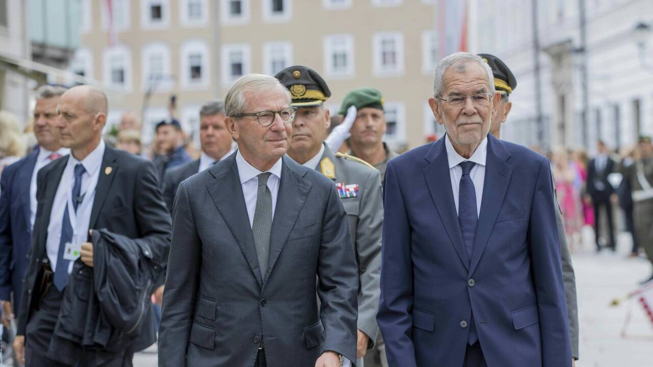 Landeshauptmann Wilfried Haslauer und Bundespräsident Alexander Van der Bellen im Rahmen der Eröffnungsfeier der Salzburger Festspiele.   Landeshauptmann Wilfried Haslauer und Bundespräsident Alexander Van der Bellen im Rahmen der Eröffnungsfeier der Salzburger Festspiele.