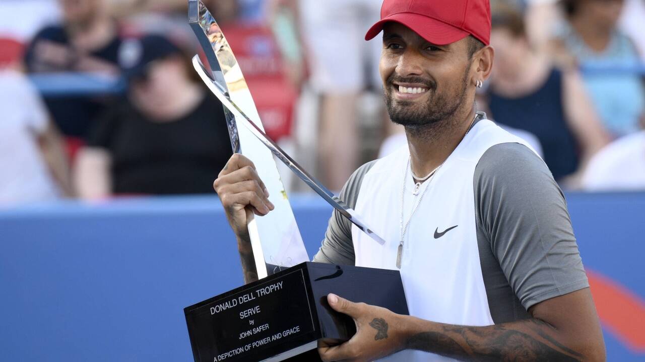 Nick Kyrgios gewann seinen ersten ATP-Titel seit drei Jahren.  Nick Kyrgios gewann seinen ersten ATP-Titel seit drei Jahren.