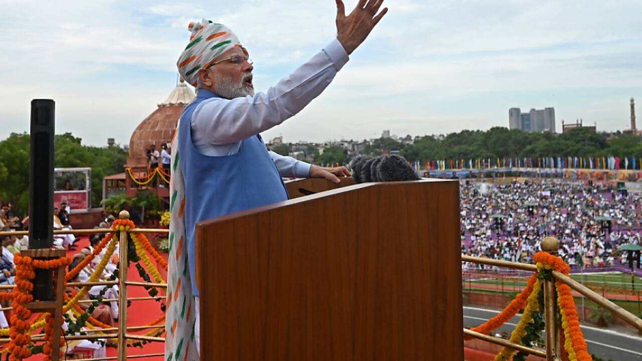 Modi bei den Feiern im Roten Fort in Neu-Delhi 