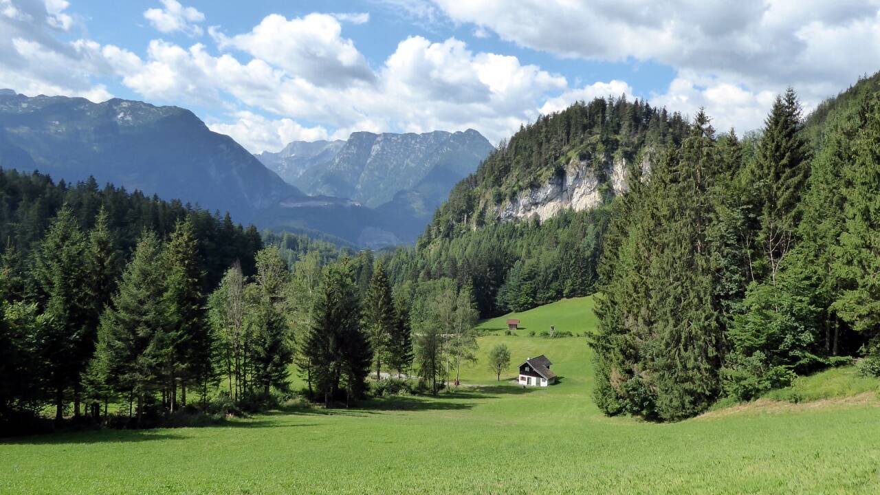 Der Aufstieg durch die Hinterkellau mit dem Göllmassiv im Hintergrund. <br /> 