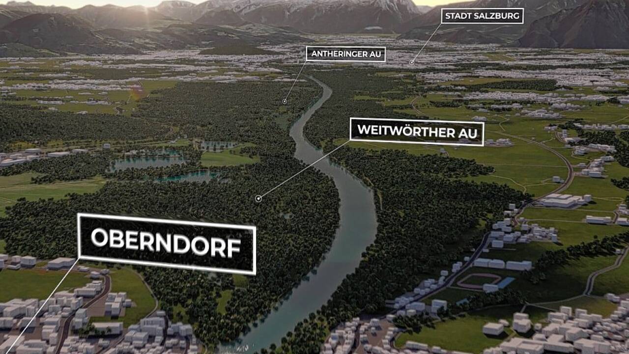 Zwischen der Stadt Salzburg und Oberndorf soll eine neue Auenlandschaft entstehen. Zwischen der Stadt Salzburg und Oberndorf soll eine neue Auenlandschaft entstehen.
